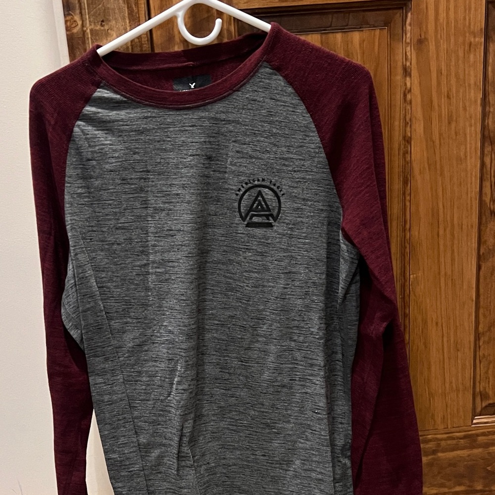 American Eagle Outfitters Gray and Maroon Long Sleeve Tee